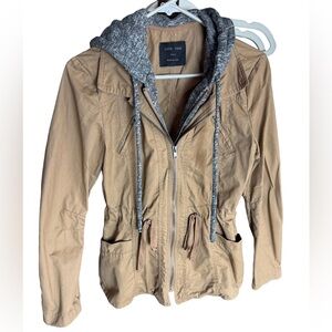 NWOT Love Tree Brown and Grey Hooded Utility Jacket
